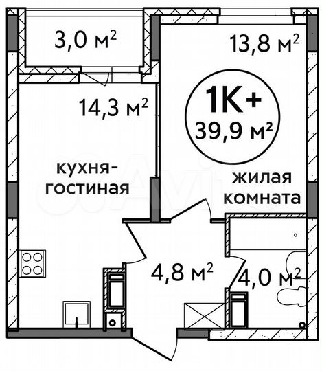 1-к. квартира, 39,9 м², 18/19 эт.