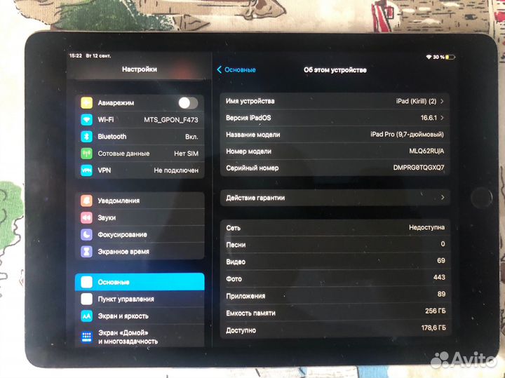 iPad Pro (9,7-дюймовый) модель: MLQ62RU/A