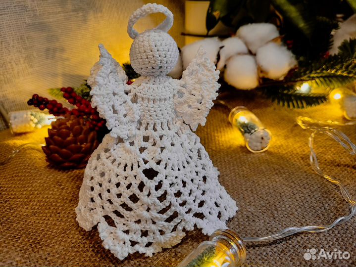 Новогодняя игрушка на ёлку ангел ручной работы