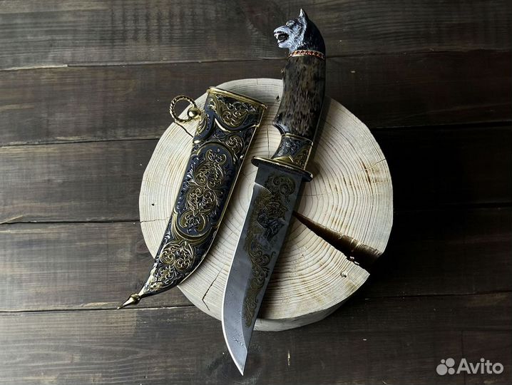 Сувенирный нож ручной работы с головой волка