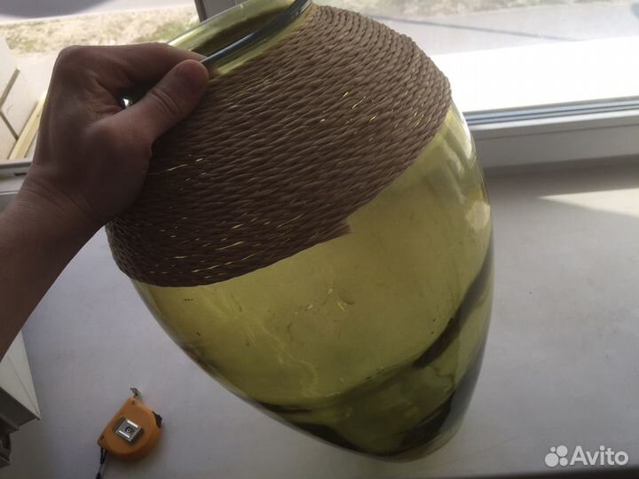 Огромная ваза банка зеленое стекло