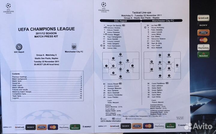 Шесть Протаколов к матчам Лиги Чемпионов 2011/12