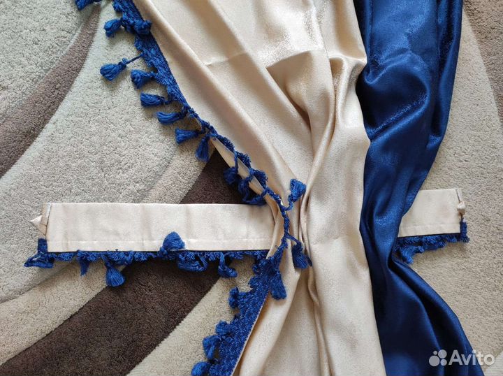 Шторы б/у сине-бежевые