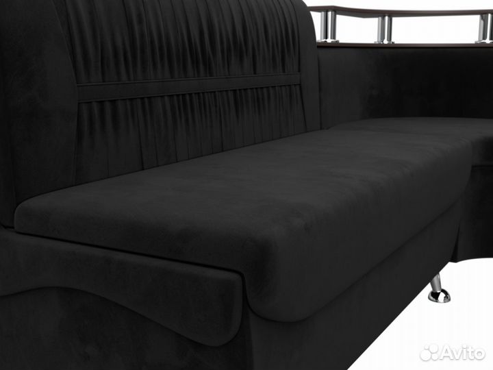 Диван кухонный угловой Сидней правый угол, велюр, черный