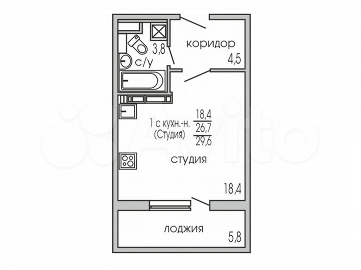 Квартира-студия, 29,8 м², 13/17 эт.