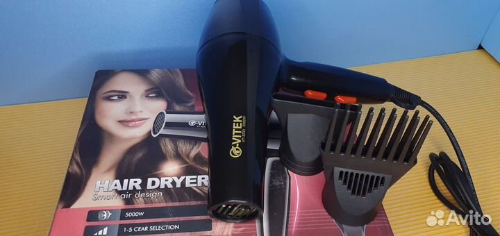 Фен для волос Vitec Сушка Укладка Угольно чёрный