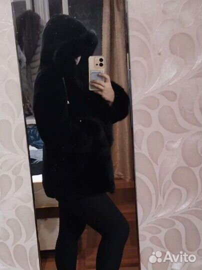 Шуба мутоновая 44 46 с капюшоном
