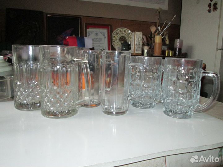 Кружки пивные гранёные и ячеистые. Стаканы Гёссер