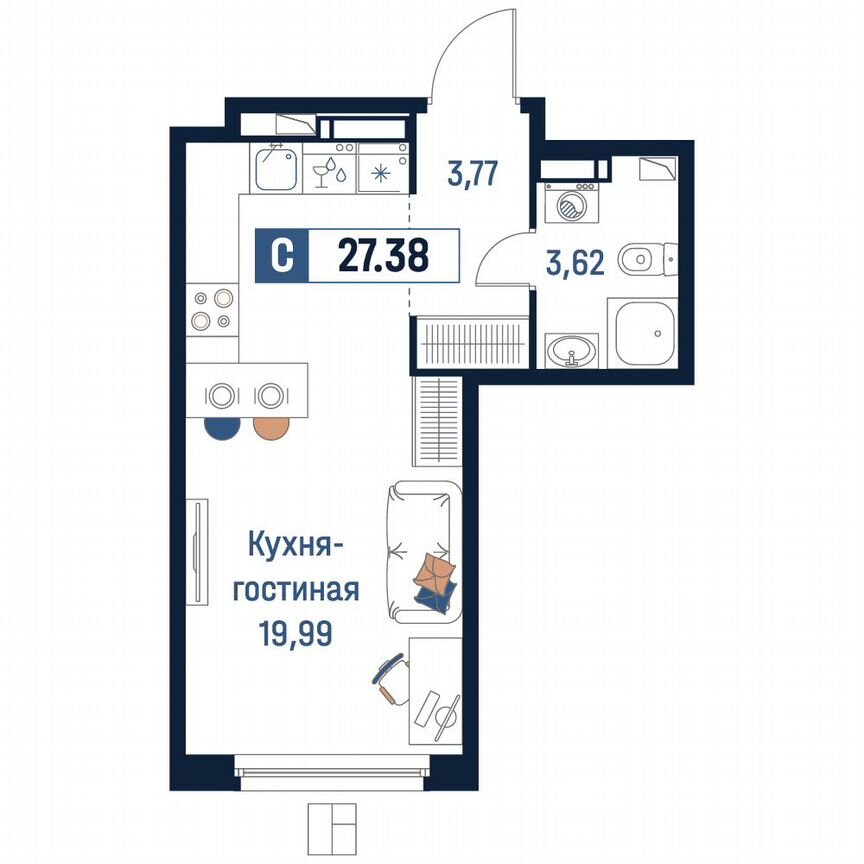 Квартира-студия, 27,4 м², 5/18 эт.