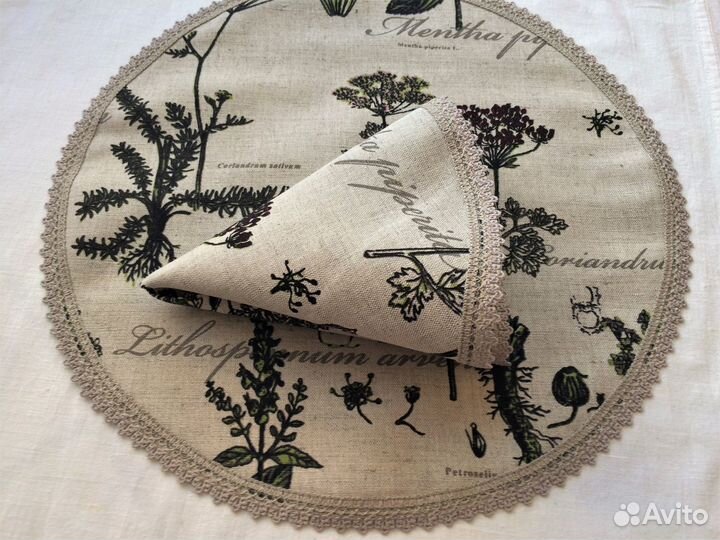 Салфетка сервировочная круглая 37см -№5, полульнян