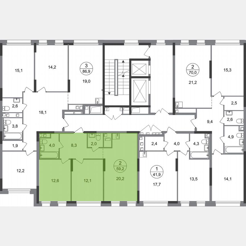 2-к. квартира, 59,2 м², 2/17 эт.