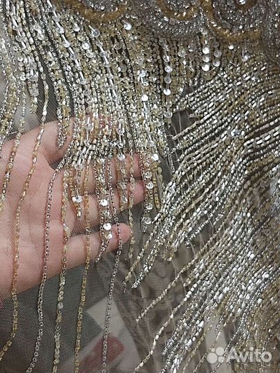 Отрез ткани,сетка,фатин расшитый бисером