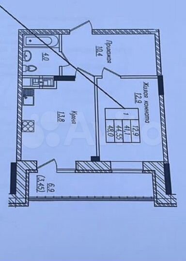 1-к. квартира, 48 м², 6/17 эт.