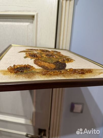 Старинное Панно картина на холсте янтарь