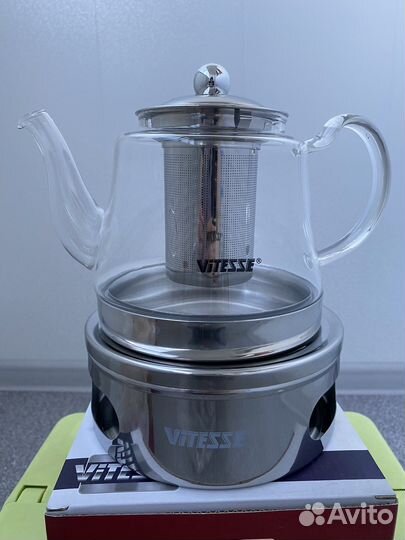 Чайник заварочный стеклянный с подставкой