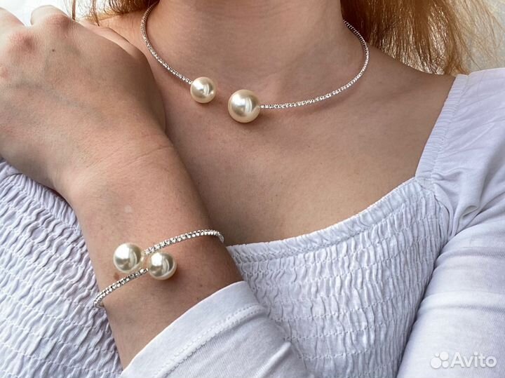 Колье и браслет новый комплект с жемчугом