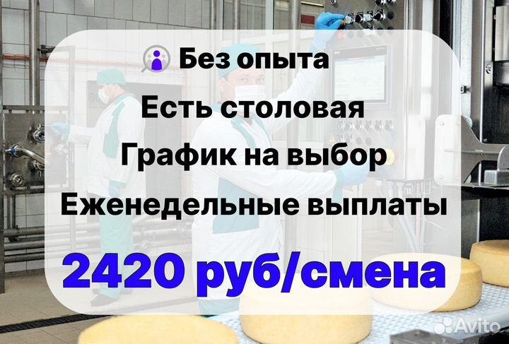 Прессовщик сыра еженедельные выплаты без опыта