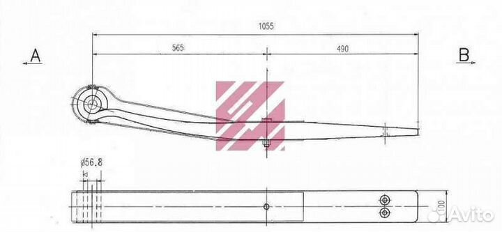 Полурессора Шмитц однолистовая 1/54x100x54 572+490
