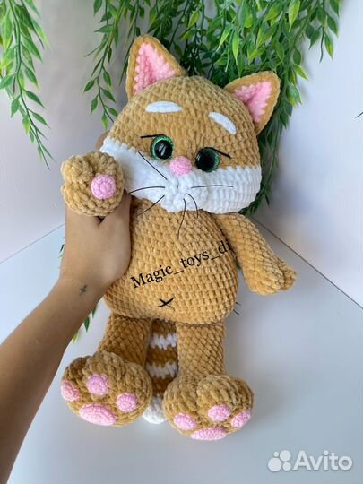 Вязаные игрушки Котик с метрикой плюшевый именной