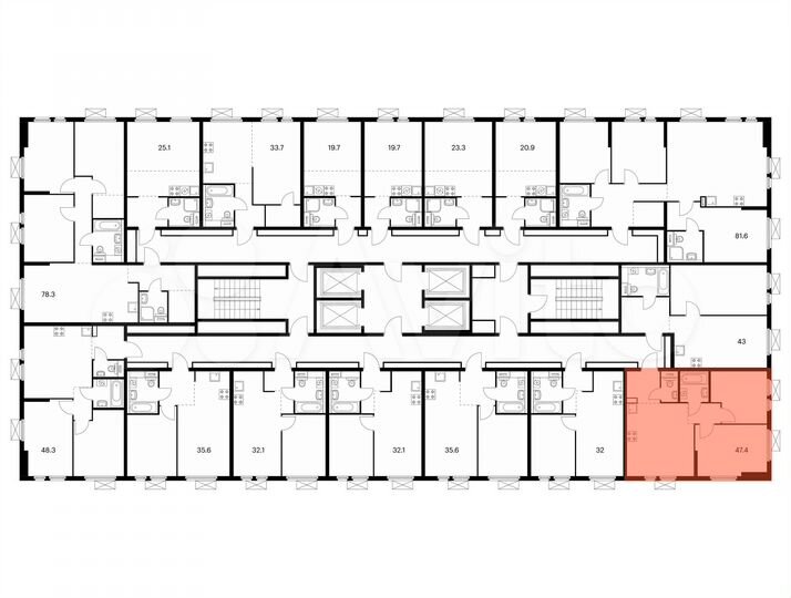 2-к. квартира, 47,4 м², 15/25 эт.