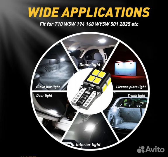 Лампы цоколь- W5W T10 LED(без ошибок)