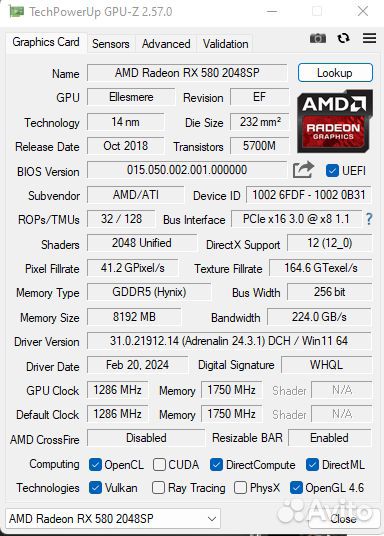 Amd radeon rx 580 8gb