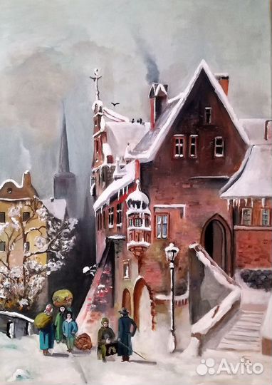 Старинный голландский пейзаж. Холст, масло