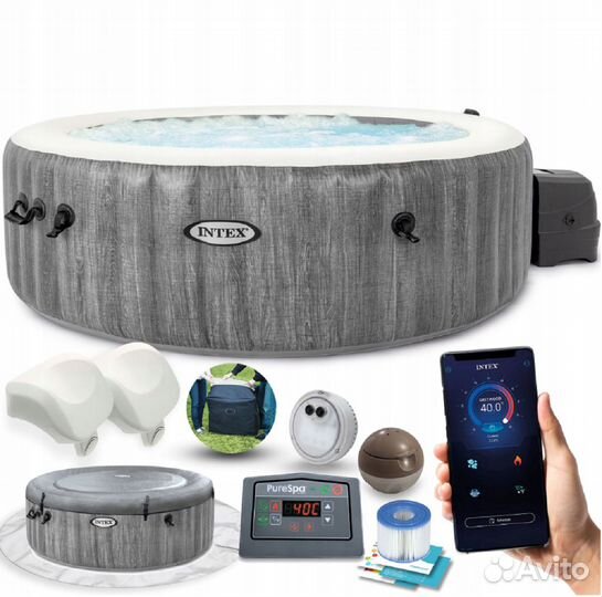 Бассейн 196 x 71 см, Intex PureSpa Greywood Deluxe