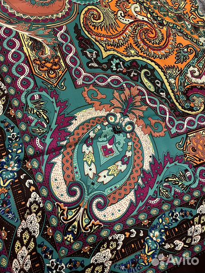 Шелковый платок шаль Etro коричневый с узорами