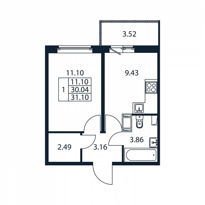 1-к. квартира, 33,6 м², 8/12 эт.