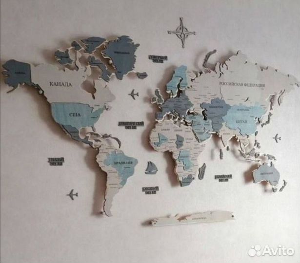 Карта мира из дерева с подсветкой 150*85