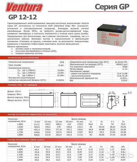 Аккумулятор Ventura GP 12-12
