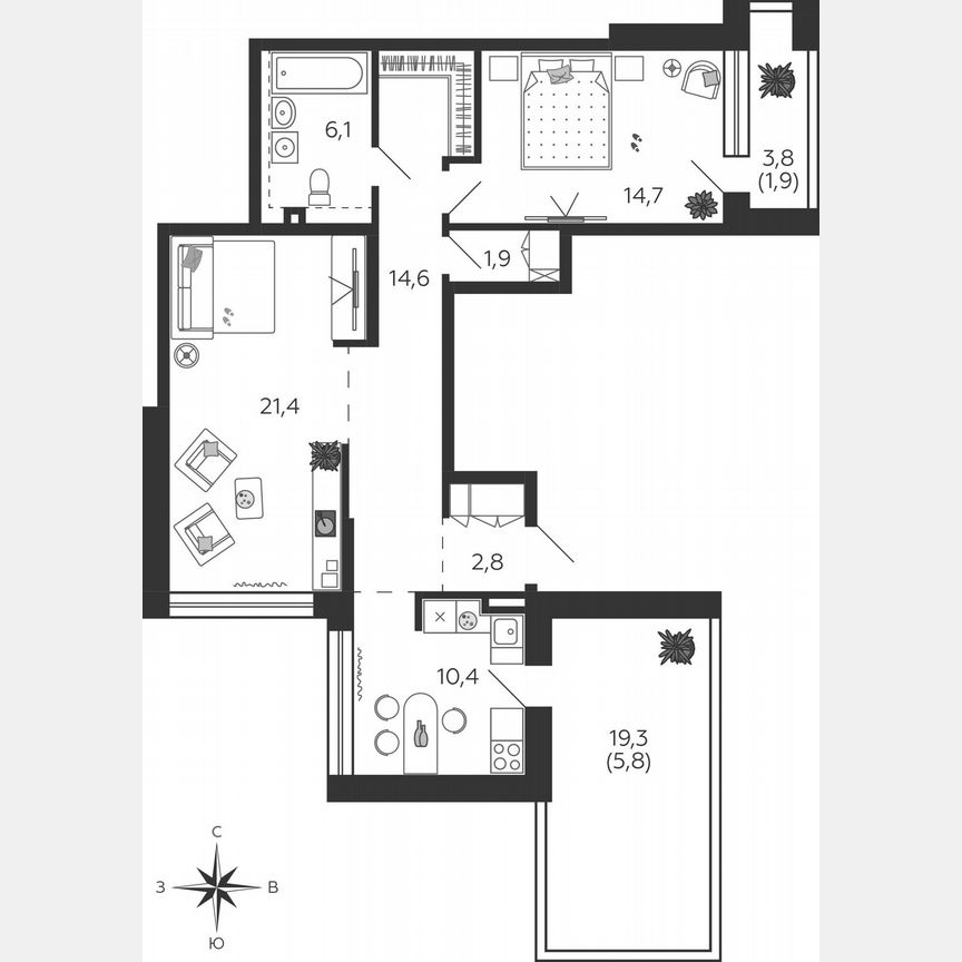 2-к. квартира, 79,1 м², 7/7 эт.