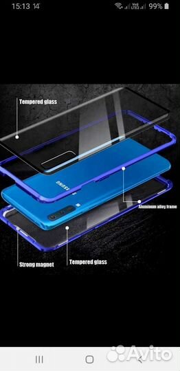 Чехол на samsung a7 2018 Стеклянный магнит,крышка