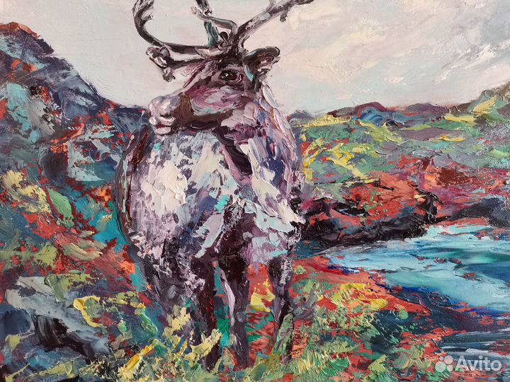 Картина масло с оленем север Художник свинароксана