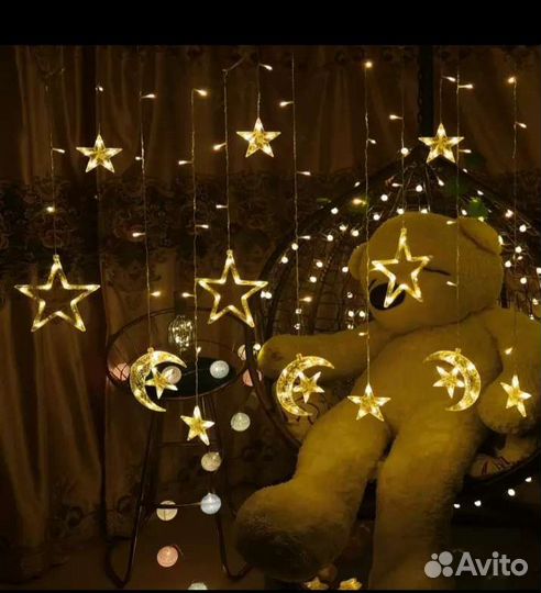 Гирлянда звезды, снежинки, колокольчики