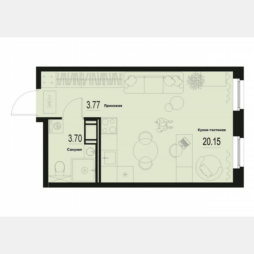 Квартира-студия, 27,6 м², 3/12 эт.