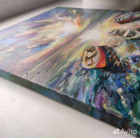 Картина с лодкой маслом от художника. Апатиты