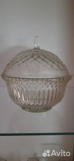 Сахарница старинное стекло СССР с крышкой