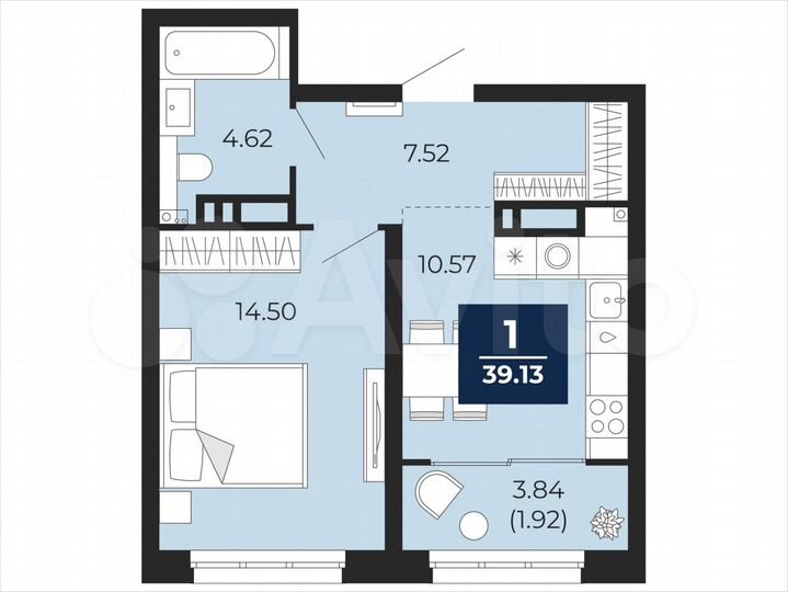 1-к. квартира, 39,1 м², 4/22 эт.