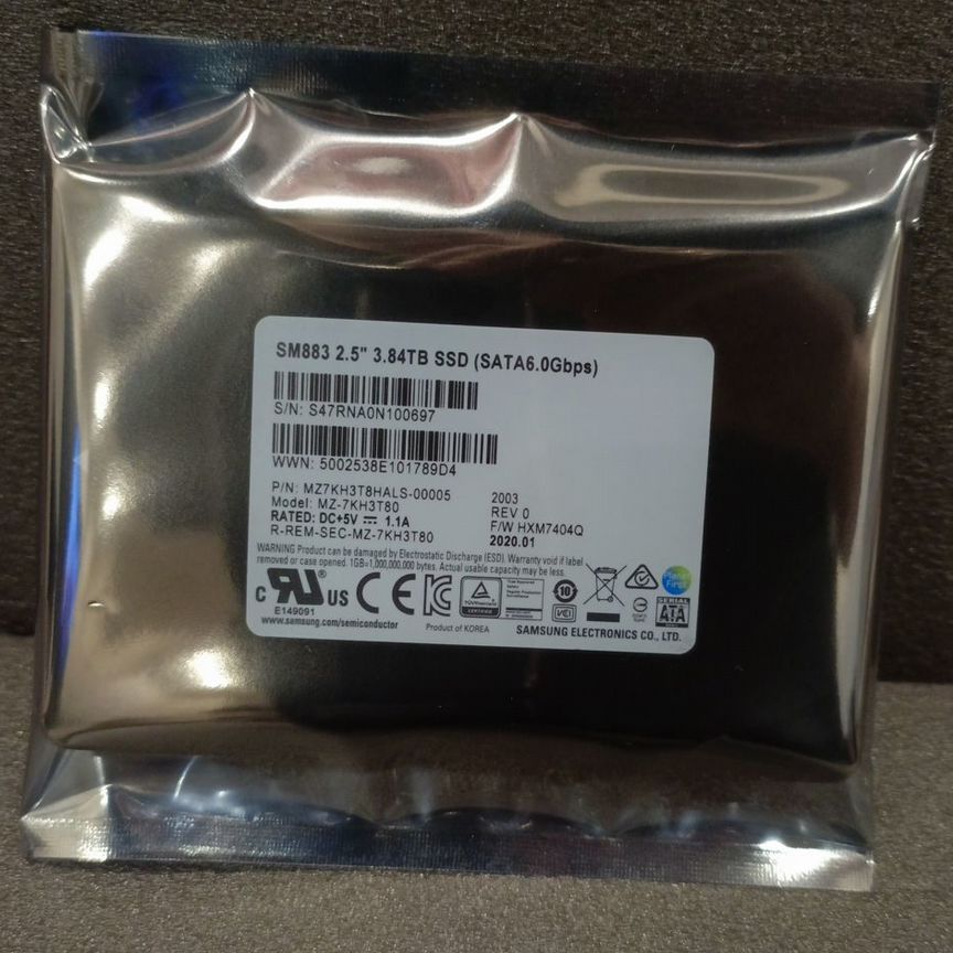 [SM883] Ssd Samsung Mz7kh3t8hals 3.84 Тб Sata3 Sm883