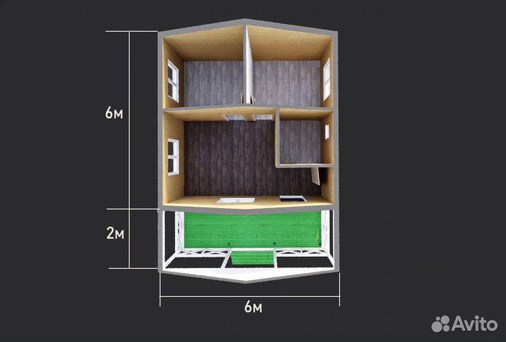 Каркасный дом 6х6 с Террасой 12м2