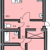 2-к. квартира, 71,3 м², 3/9 эт.