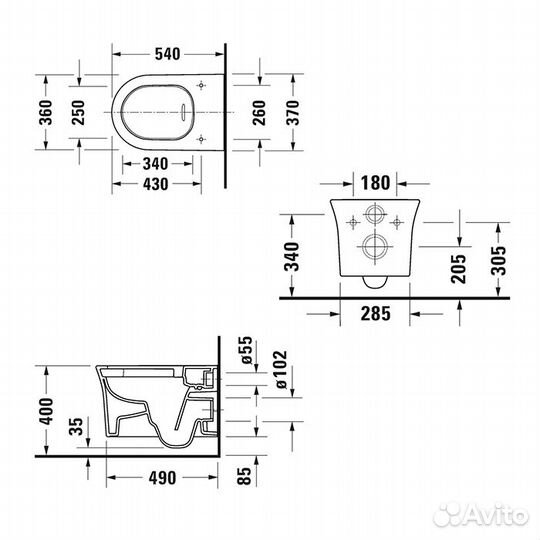 Duravit White Tulip Унитаз подвесной 370х540 мм