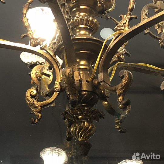 Большая антикварная бронзовая люстра начала XX века