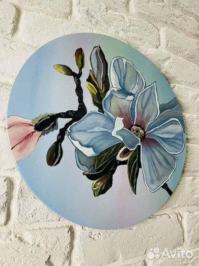 Картина маслом Цветок круглая 40 см