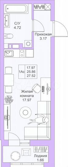 Квартира-студия, 27,5 м², 12/25 эт.