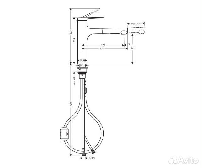 Смеситель для кухни с вытяжным изливом Hansgrohe Z