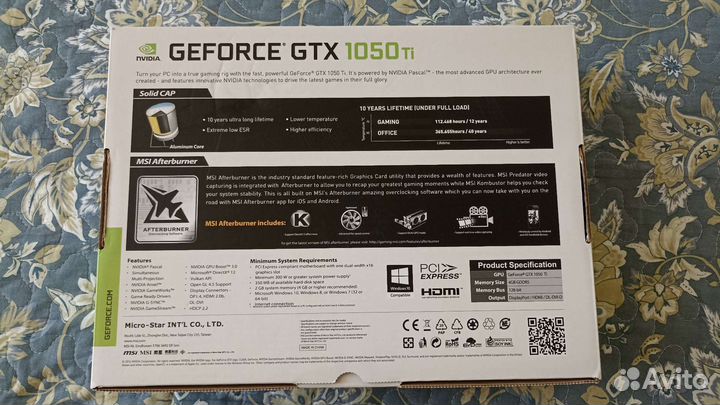 MSI GeForce GTX 1050 Ti 4GT GTX 1050 Ti 4GT OCV1