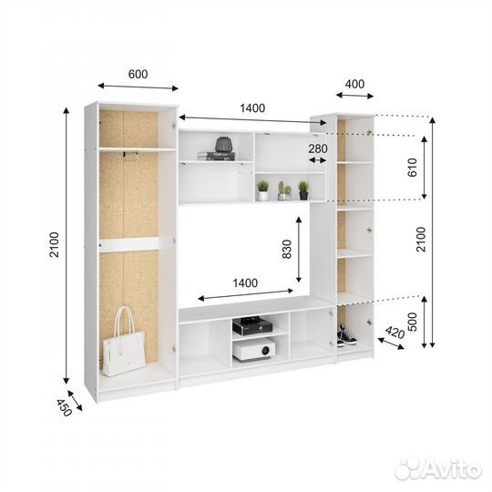 Стенка в гостиную горка Герда Дуб Крафт Серый